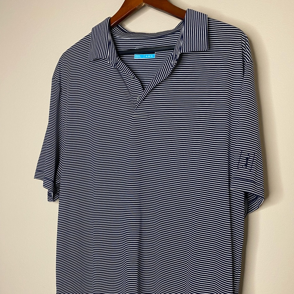 PGA Tour Men’s Golf Polo Navy Blue/White striped Tee